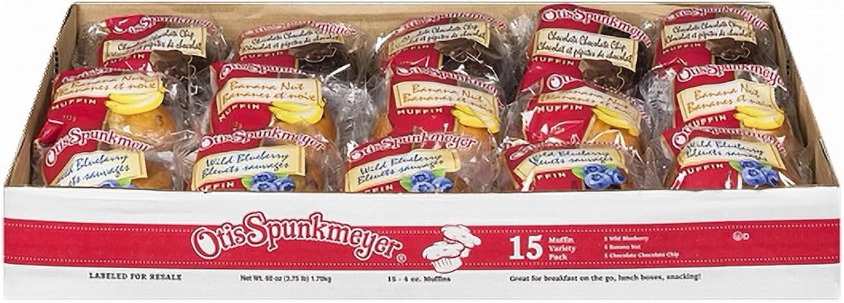 Otis Spunkmeyer, Assorted Muffins, (15 ct., 4 oz.per muffin), Blueberry, Banana, Chocolate, 1.7kg/3.75 lb Box. {Imported from Canada}