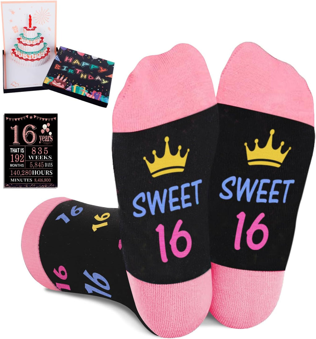 Juesly 5-18 Years Old Birthday Gifts for Girls - Socks for Girls with Pop up Birthday Card, Presents for 5-18 Year Old Grils