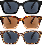 3 Pack Reader Sunglasses Square Reading Sunglasses Women Spring Hinge Stylis Ladies Full Lens UV400 Outdoor