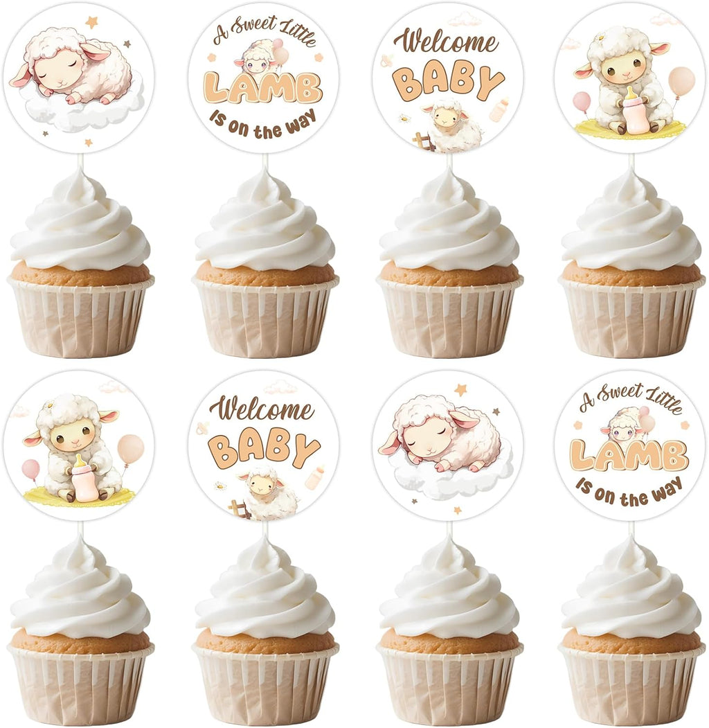 Lamb Party Decorations 24pcs Farm Animal Cupcake Toppers Lamb Baby Shower Decors A Sweet Little Lamb Is On The Way Cake Toppers Sheep Welcome Baby Gender Reveal Birthday Party Supplies