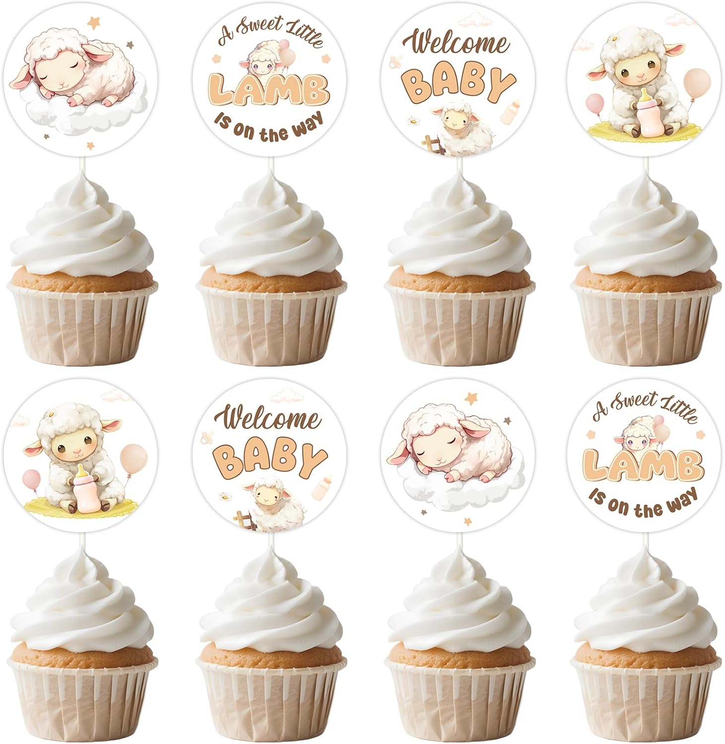 Lamb Party Decorations 24pcs Farm Animal Cupcake Toppers Lamb Baby Shower Decors A Sweet Little Lamb Is On The Way Cake Toppers Sheep Welcome Baby Gender Reveal Birthday Party Supplies