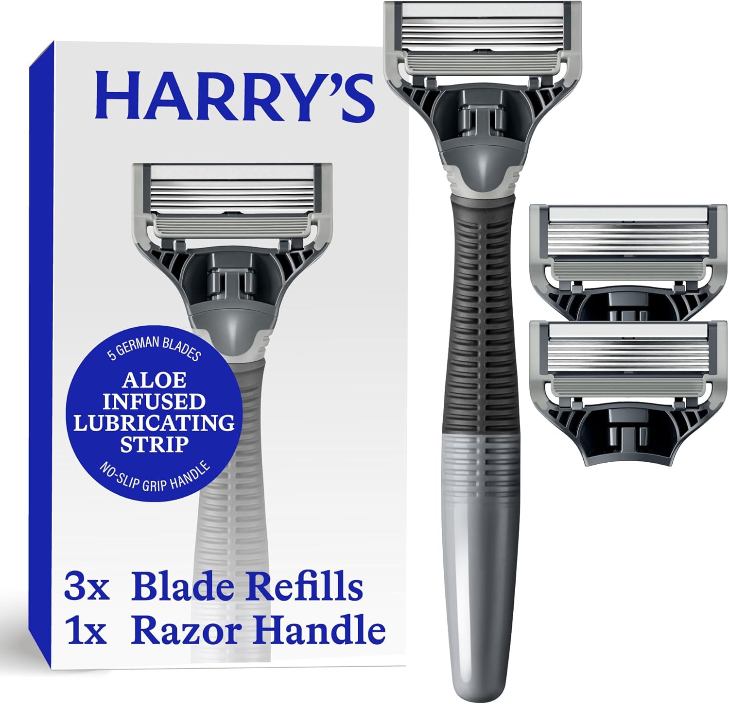 Harry's Original Shaving Kit for Men - Razor Handle and 3 Razor Blade Refill Cartridges - German Engineered - Charcoal