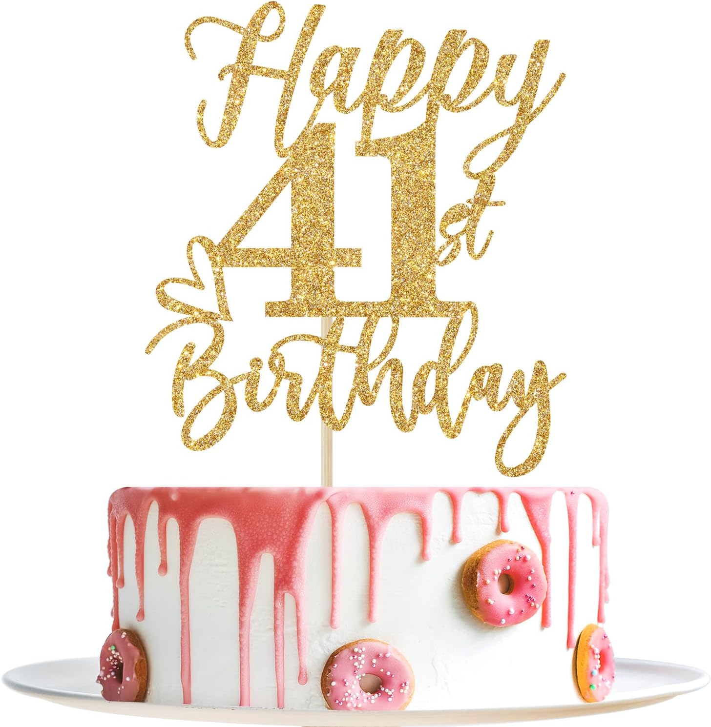 Happy 41st Birthday Cake Topper, 41st Birthday Decorations, Cheers to 41 Years, Hello 41, 41st Happy Birthday Party Supplies Gold Glitter