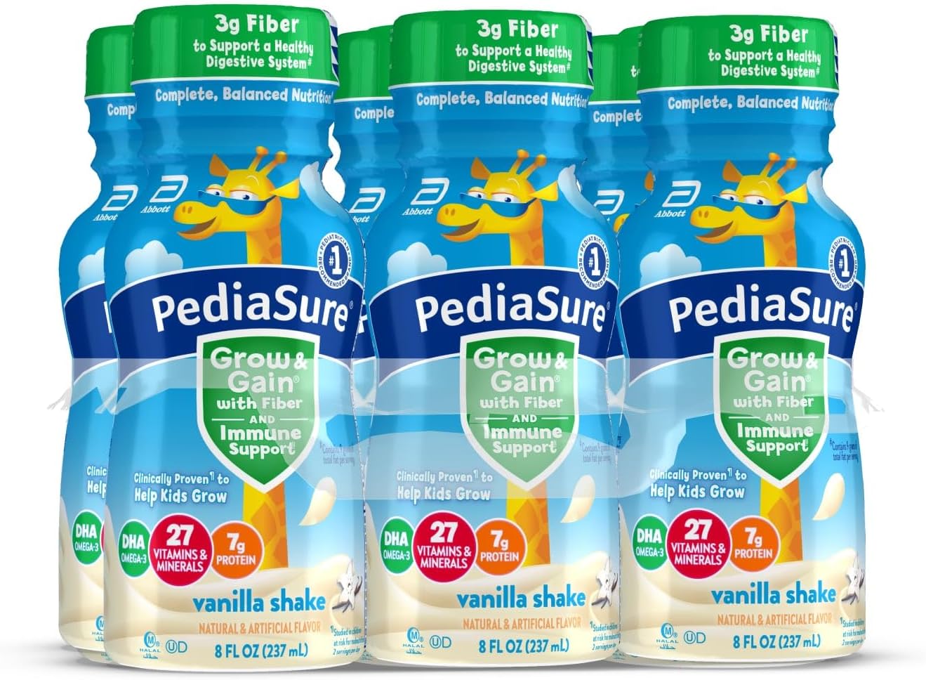 PediaSure, Grow & Gain Fiber Shake, Vanilla, 48 oz (pack of 6)