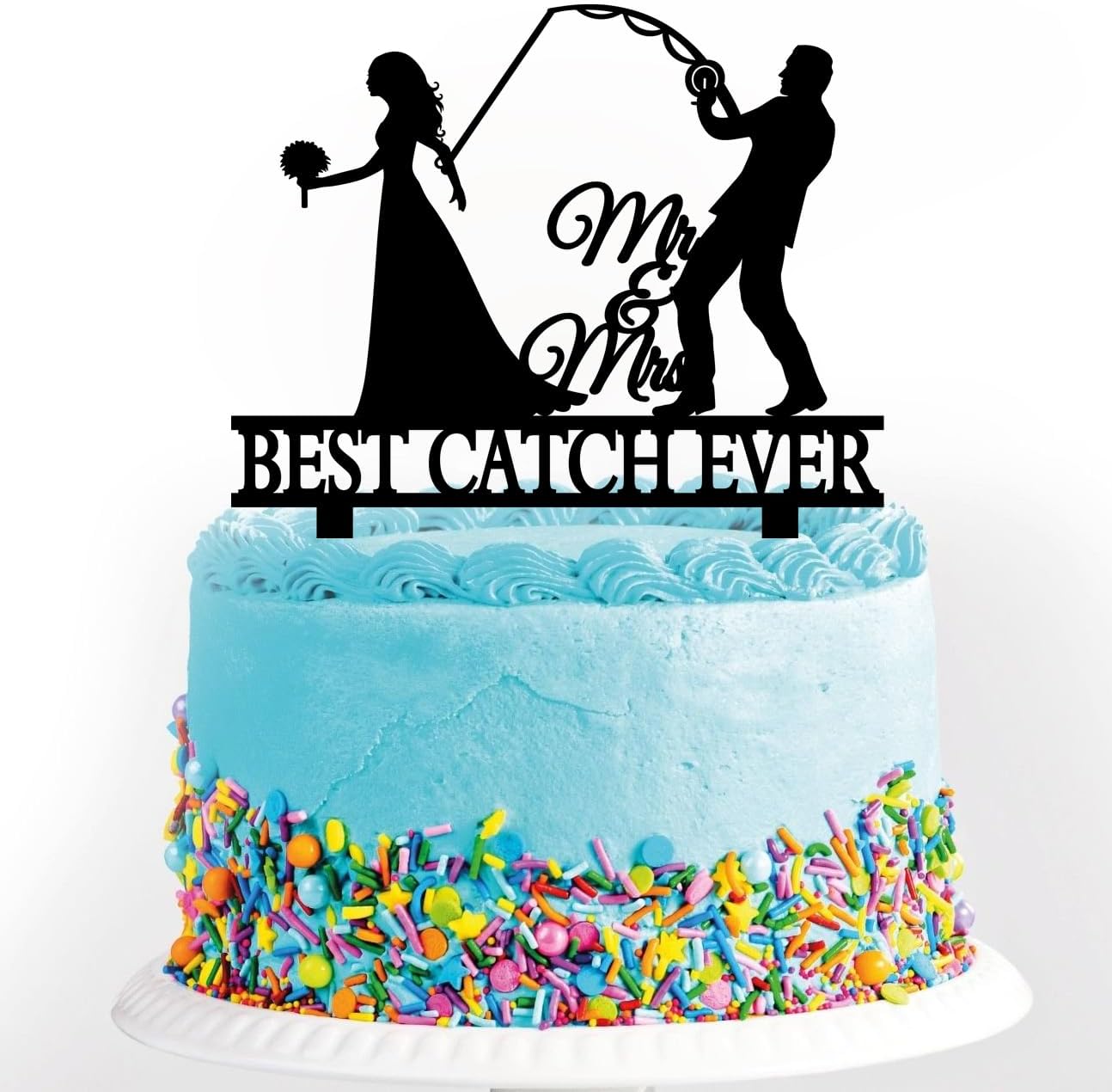 Fishing Wedding Cake Topper Best Catch Ever Cake Topper Fishing Theme Wedding/Engagement/Bridal Shower/Anniversary Cake Decoration (best catch ever)