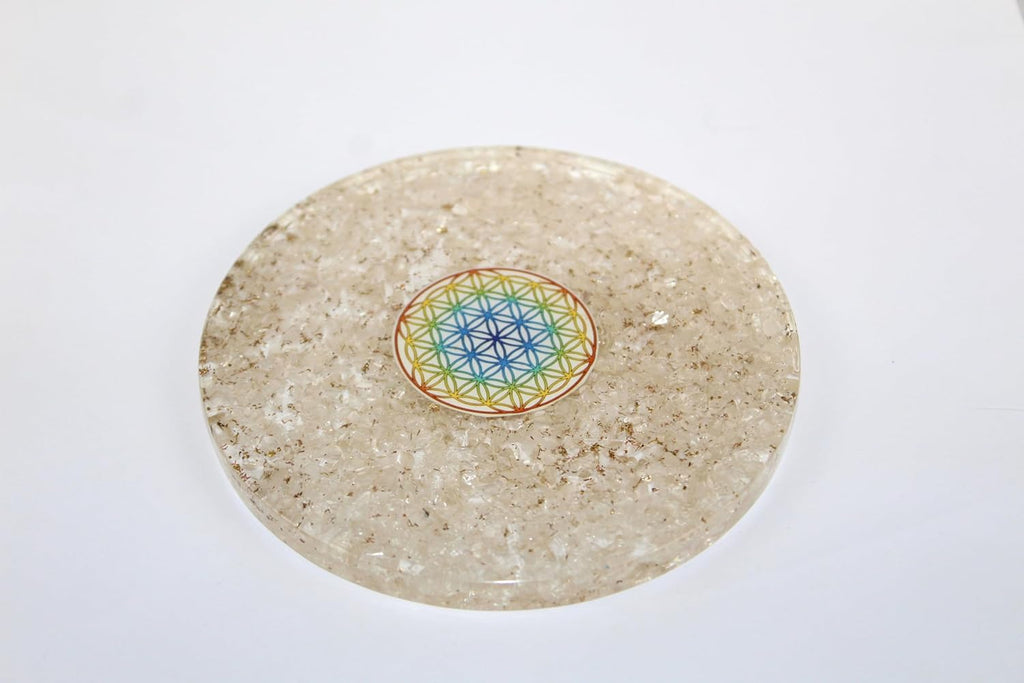 Jet Crystal Quartz Gemstone Orgone Tea Coaster Flower of Life Round 40 Page Booklet Jet International Crystal Therapy India