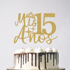 Mis Años 15 Cake Topper - Mis Quince 15 Happy 15th Birthday Cake Topper, Cheers to 15 Years Birthday Party Decorations Gold Glitter