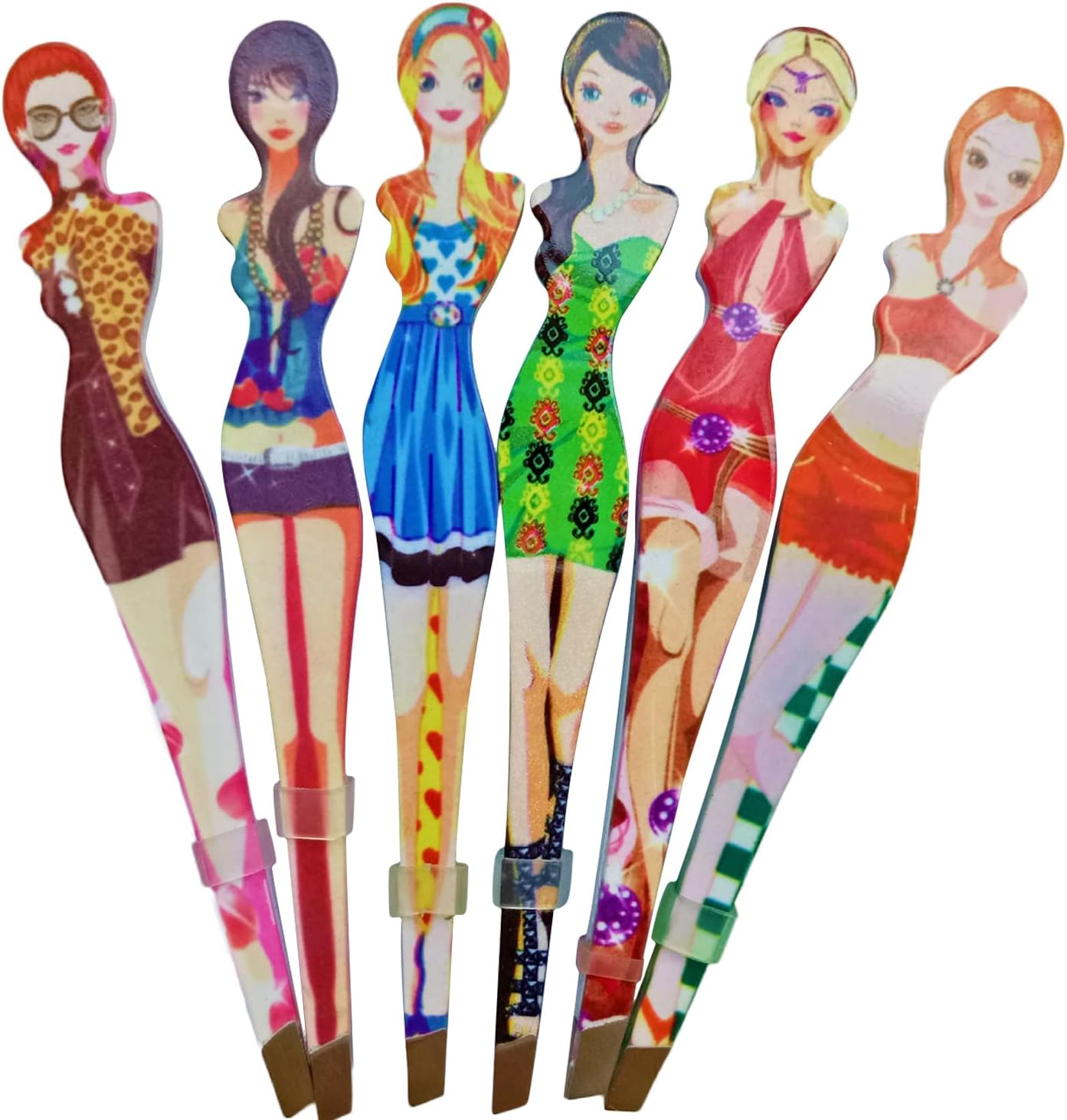 Tvoip 6Pcs Professional Girl Eyebrow Tweezer Stainless Steel Slanted Eyebrow Tweezers Eyebrows Hair Remover Tools Cosmetics Beauty (random color)