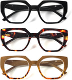 MMOWW 3 Pack Oversized Cateye Reading Glasses for Women Fashion Blue Light Blocking Readers with Spring Hinges