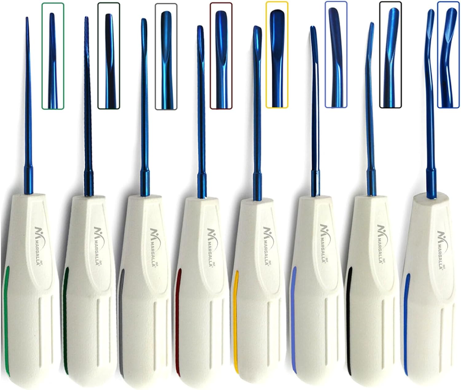 8 Pcs Dental Luxating Elevators Set of 8 Blue Tips Tooth Luxation Root Extraction Elevator White Plastic Handles