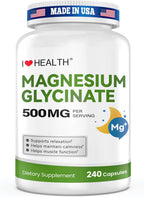 Magnesium Glycinate 500mg per Capsule – 240 Capsules – High Absorption Magnesium Supplement for Relaxation, Calmness & Muscle Support – Gentle on Stomach – Made in USA