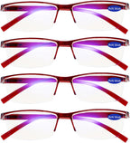 4 Packs Red Reading Glasses 1.0 for Women Multipack Blue Light Blocking Semi-rim Readers 1.00 1.50 2.00 2.50 3.00 3.50 4.00