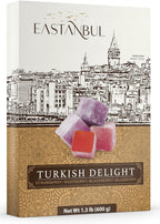 Eastanbul Turkish Delight, 21.2oz, Turkish Delights Candy Assorted Strawberry, Blackberry, Raspberry & Blueberry Flavor, International Candy, Lokum, Plain, Gluten Free, Vegan