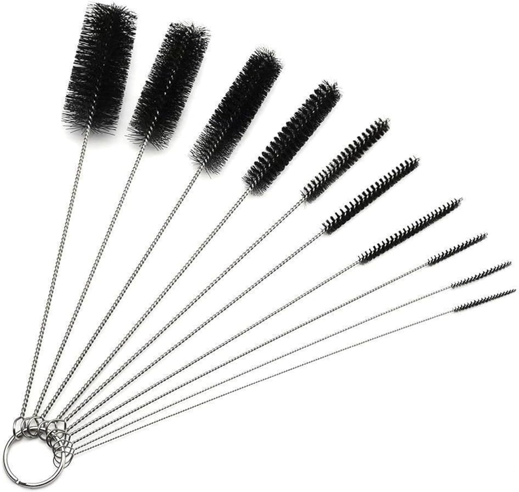 10 Pcs Black Nylon Straw Cleaning Brush Set – Flexible Pipe Cleaner Brushes for Bottles, Kettles, Tubes & Spouts – Durable Stainless Steel Wire with High-Density Bristles