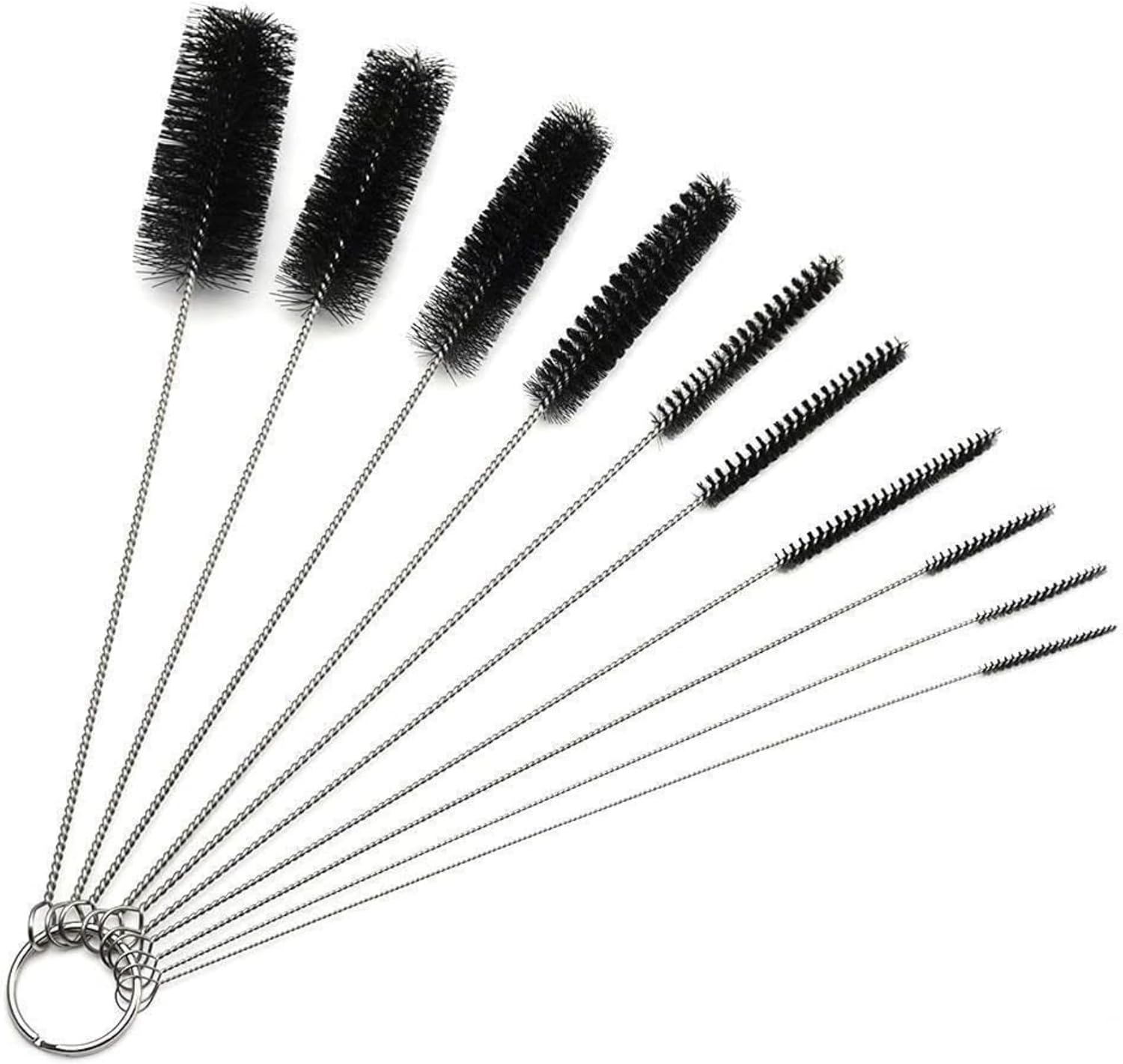10 Pcs Black Nylon Straw Cleaning Brush Set – Flexible Pipe Cleaner Brushes for Bottles, Kettles, Tubes & Spouts – Durable Stainless Steel Wire with High-Density Bristles