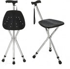 Foldable Walking Cane Seat with LED Light, Adjustable Height Portable Walking Stick Chair for Seniors, Lightweight Aluminum Mobility Aid with Non Slip Feet, Supports Up to 400 lbs
