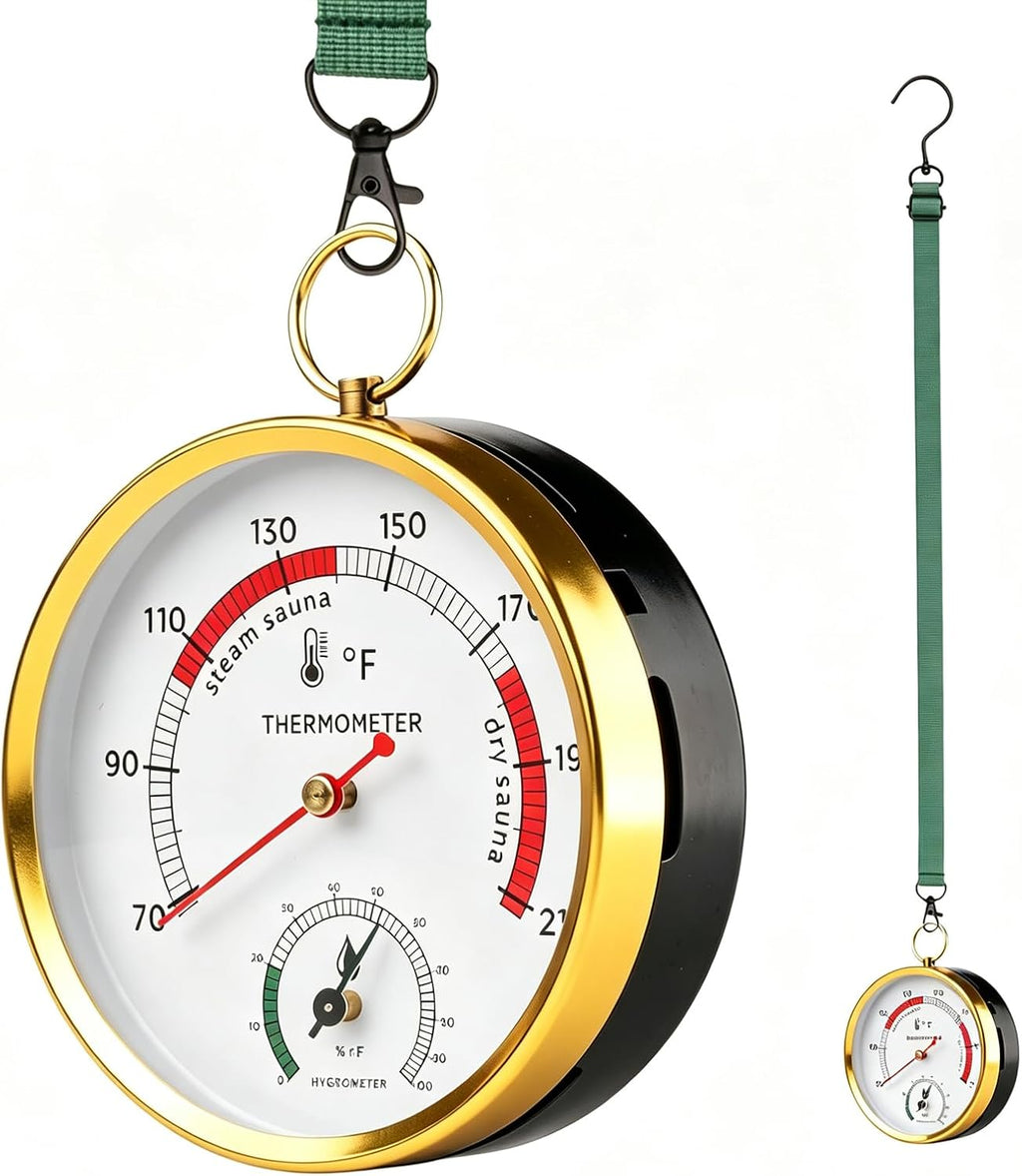 Andelov Sauna Thermometer and Hygrometer (Fahrenheit) with Lanyard Mount, Portable Temperature & Humidity Monitor for Steam Sauna Tent, Infrared/Outdoor/Indoor/Home Sauna Accessories