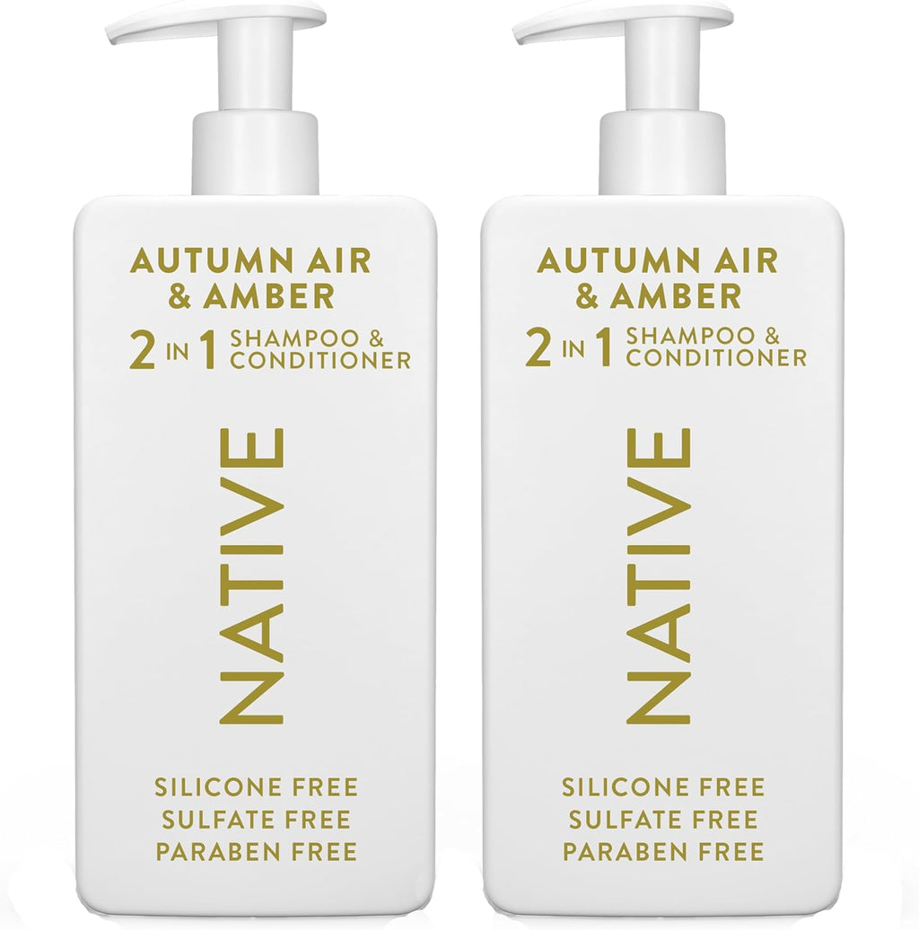 Native 2-in-1 Shampoo & Conditioner - Autumn Air & Amber - Naturally Derived Ingredients, Silicone-Free, Sulfate-Free, Paraben-Free, Strengthening Hair Care | Fall Seasonal Bundle 16.5 oz - 2 Pk