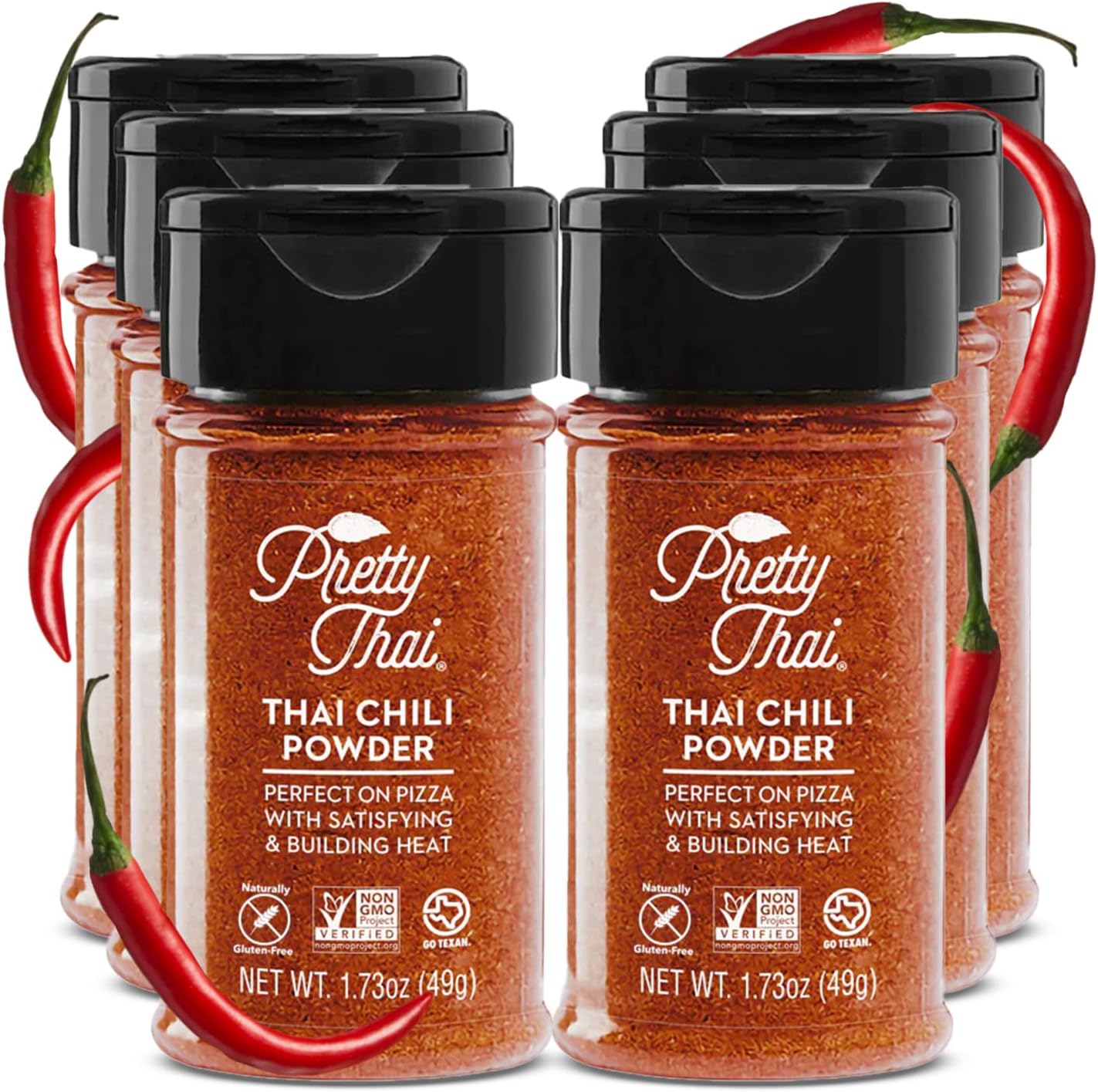 Pretty Thai Chili Powder - 1.7oz, Pack of 6 I Chili Seasoning Mix with Dried Thai Chili Flakes, Asian Cooking Spices for Authentic Thai Food, Add Heat without Overpowering the Palate, Spice Level 4.5 out of 5*