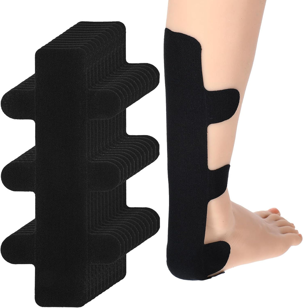 12Pcs Precut Achilles Tendonitis Kinesiology Tape, Achilles Tendon Ankle Tape, Waterproof Breathable Athletic Heel Support Tapes, Elastic Sports Patch Strips for Muscle Recovery and Stability