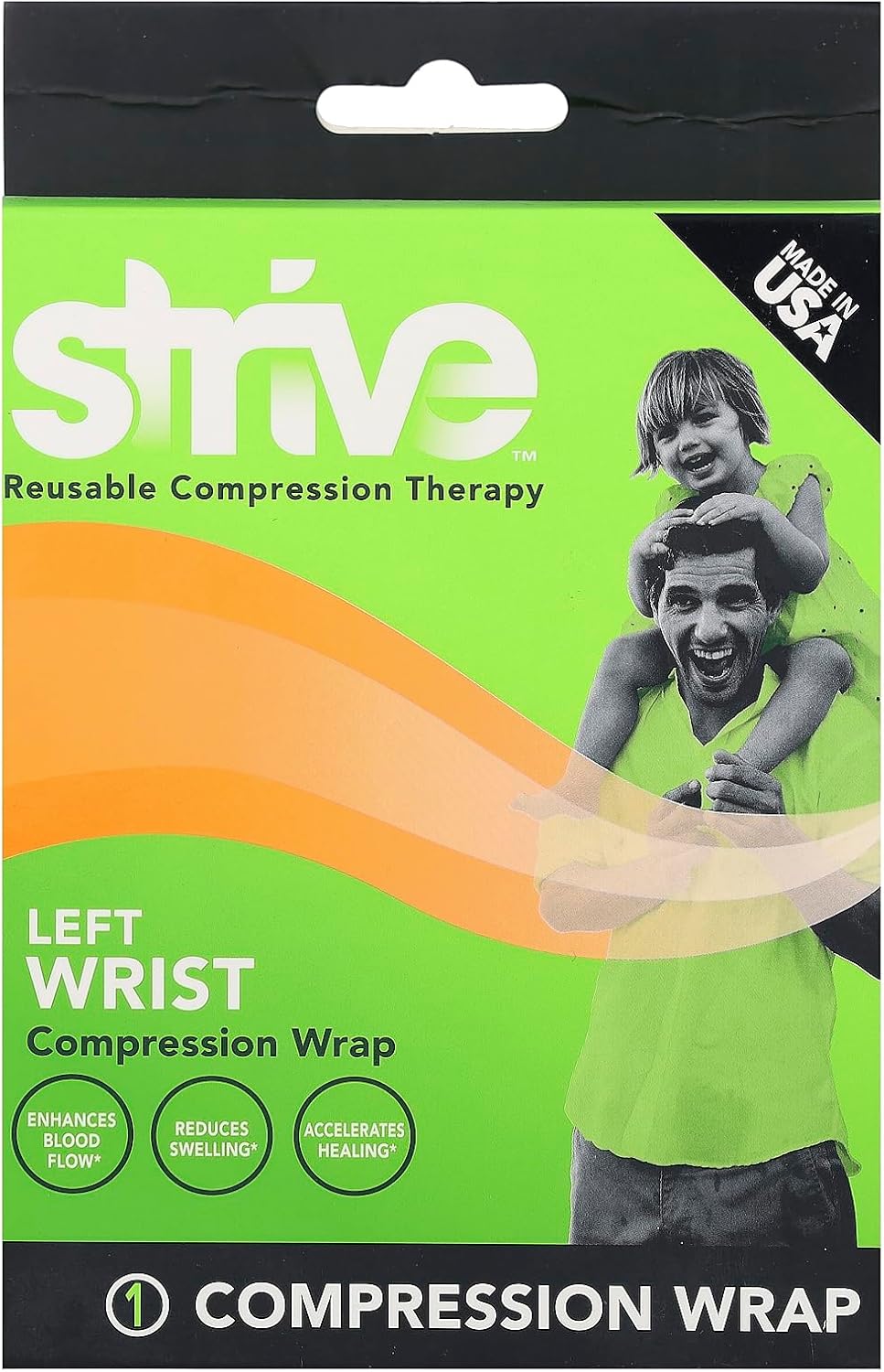 Strive Left Wrist Compression Wrap, Joint Pain Relief and Muscle Recovery for Sports and More, For Men or Women, Reusable, Made in the USA