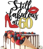 Still Fabulous at 60 Cake Topper,Happy 60th Birthday Cake Topper,Queen High heels Big Red lips Cake Topper,Women 60th Birthday Party Cake Decorations