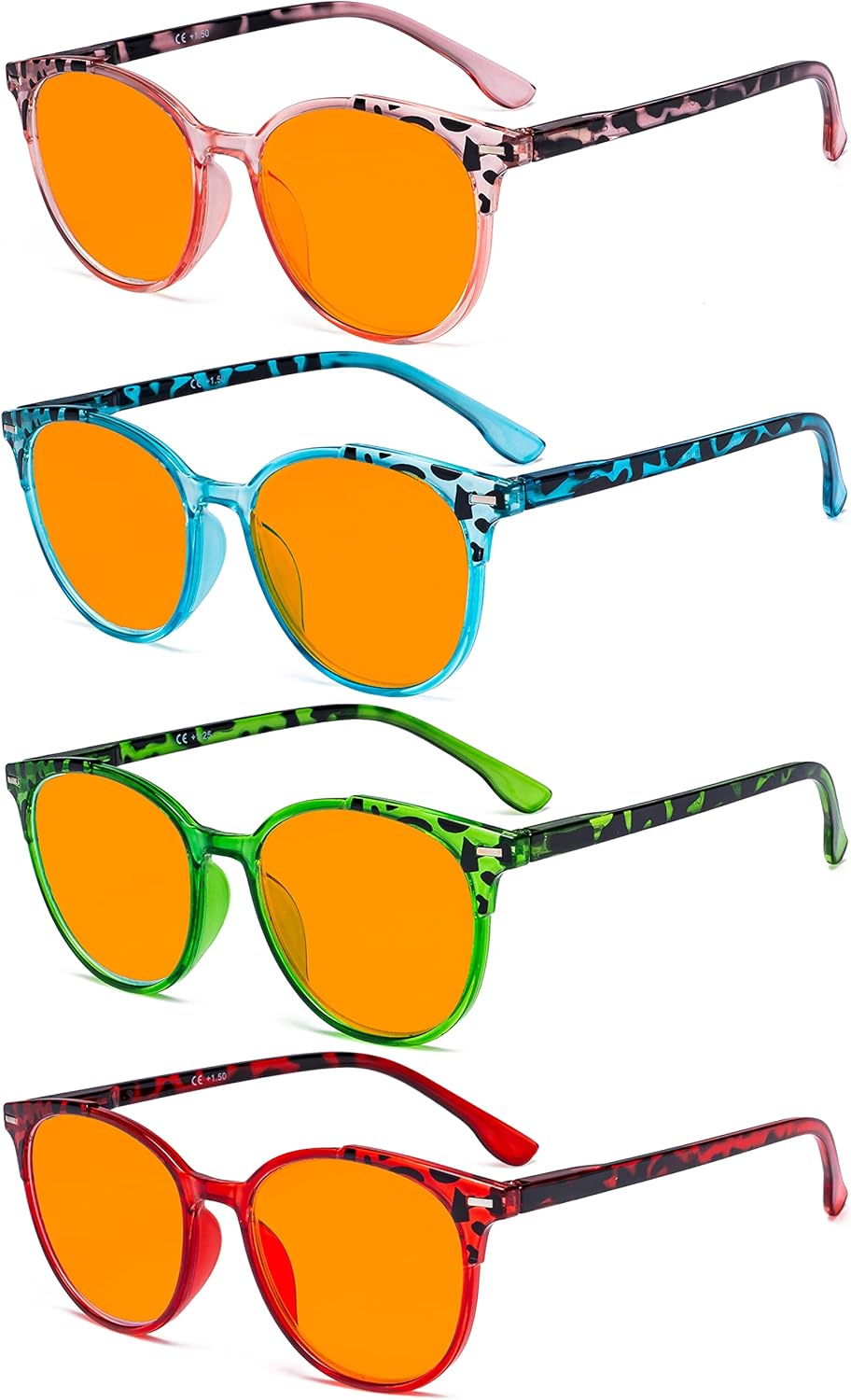 Eyekepper 4 Pack Ladies Computer Reading Glasses - Oversize Round Stylish Blue Light Blocking Readers for Women Orange Tinted +3.00