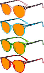 Eyekepper 4 Pack Ladies Computer Reading Glasses - Oversize Round Stylish Blue Light Blocking Readers for Women Orange Tinted +2.00