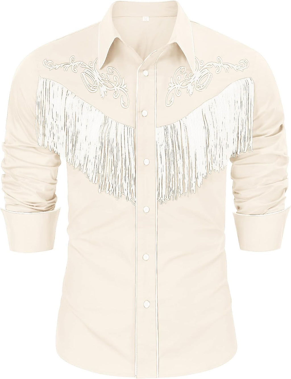 CORSKI Men's Cowboy Costume Western Long Sleeve Casual Fringe Hippie Slim Fit Button Down Shirt