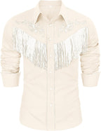 CORSKI Men's Cowboy Costume Western Long Sleeve Casual Fringe Hippie Slim Fit Button Down Shirt