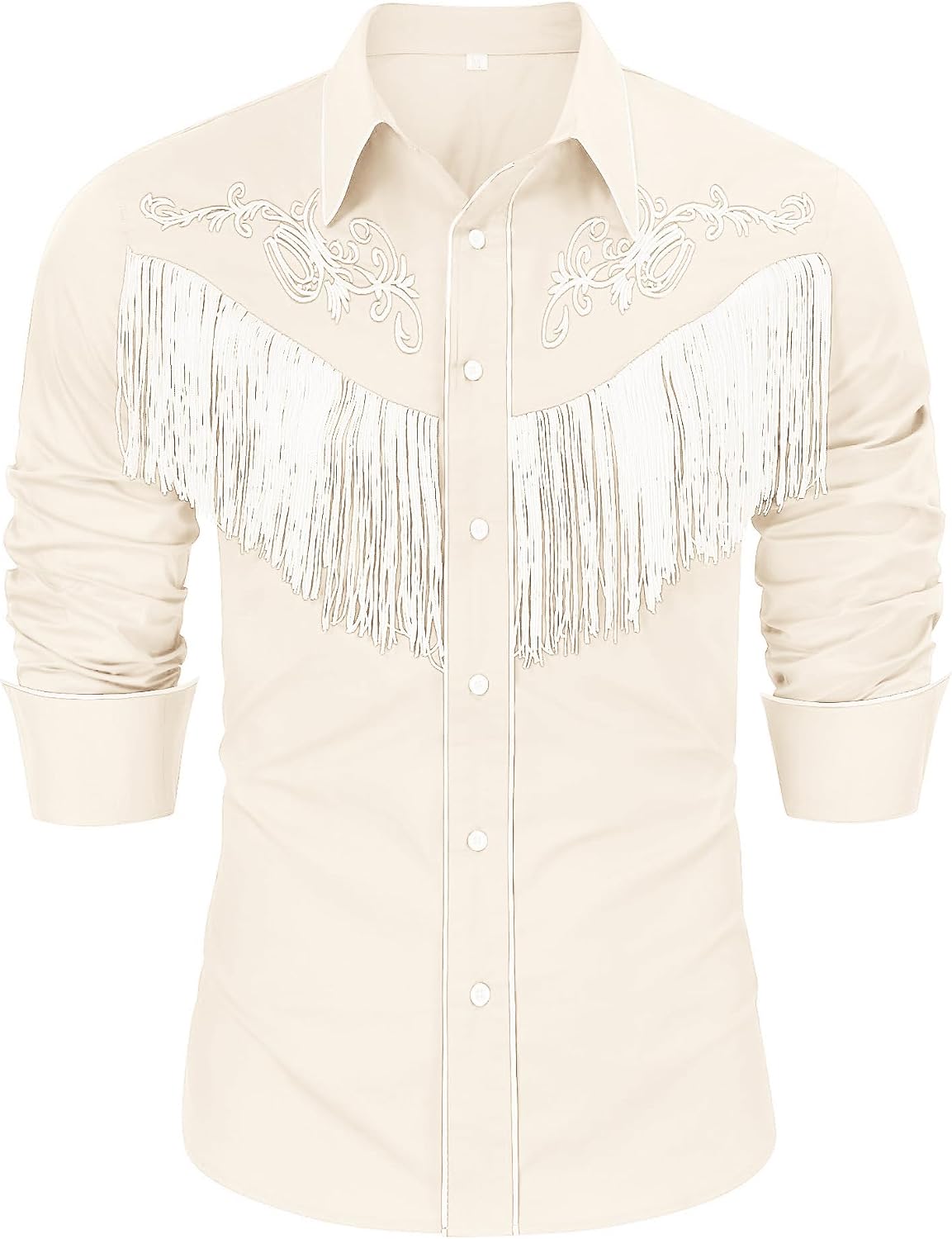 CORSKI Men's Cowboy Costume Western Long Sleeve Casual Fringe Hippie Slim Fit Button Down Shirt
