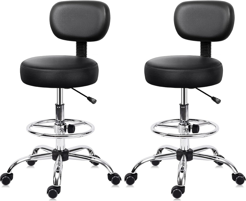 KLASIKA Drafting Swivel Chair with Back Support and Adjustable Footrest Rolling Stool, Multi-Purpose Office Desk Chair for Bar Kitchen Shop, Black