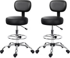KLASIKA Drafting Swivel Chair with Back Support and Adjustable Footrest Rolling Stool, Multi-Purpose Office Desk Chair for Bar Kitchen Shop, Black