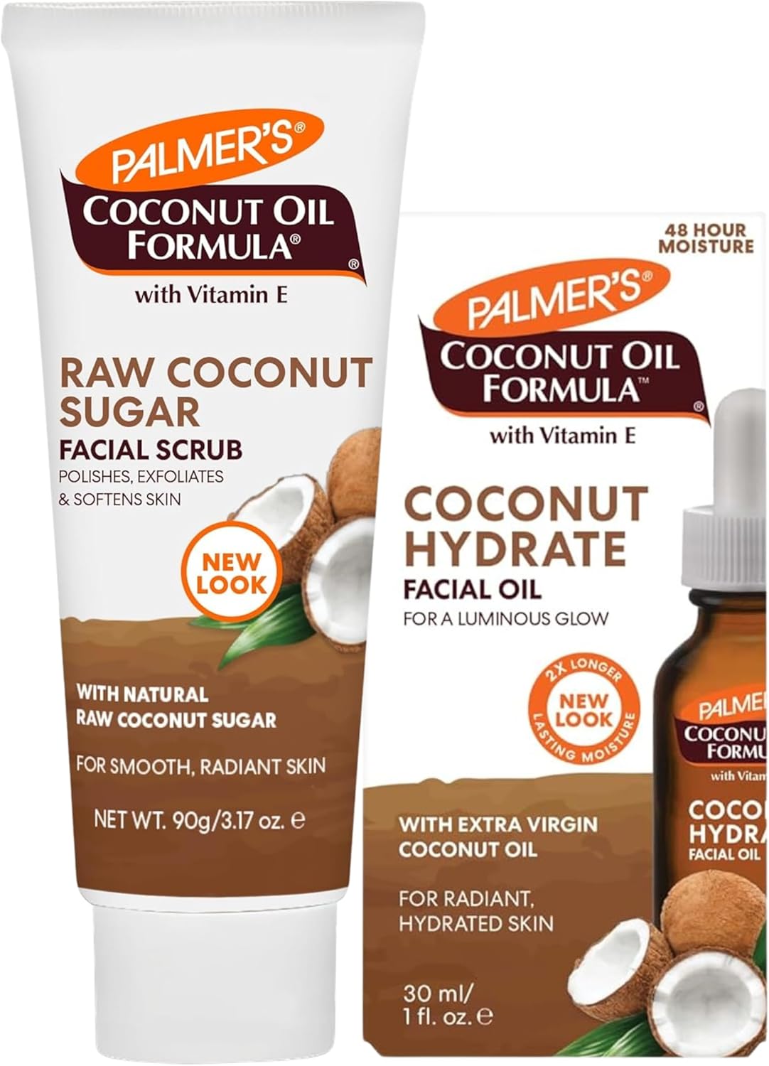 Palmer's Coconut Oil Face Care Bundle - Face Oil & Scrub, Fair Trade & Monoi, 1 fl oz Oil & 3.17 oz Scrub
