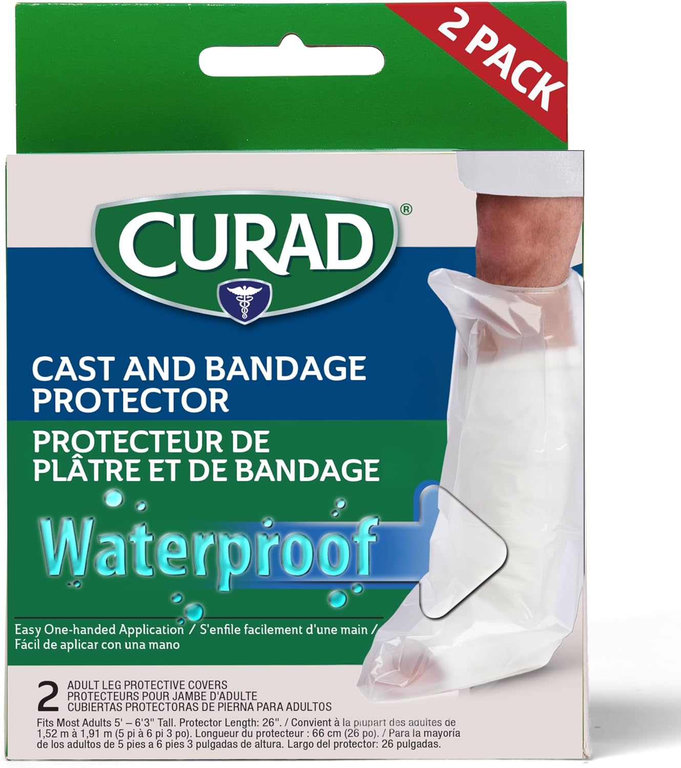 Curad Cast Protector, Protects Bandages or Wounds, Adult Leg, Reusable, Fits Most Adults 5'0"-6'3", 2 Count
