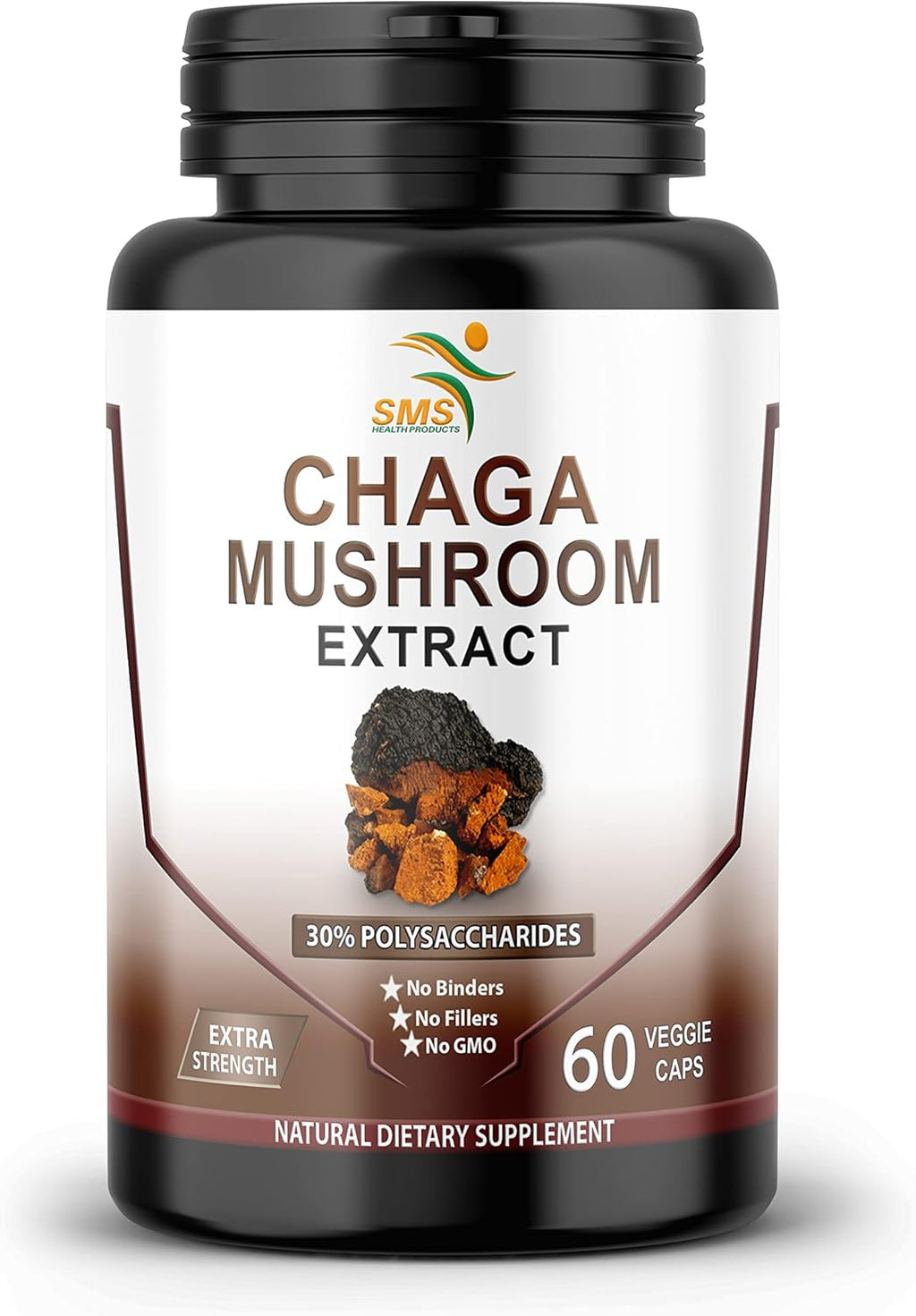 Chaga Mushroom Capsules 30% Polysaccharides - Organic Mushroom Supplement with Chaga Extract for Energy, Digestion, & Immune Support - Non-GMO, 60 Veggie Caps
