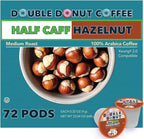 Double Donut Coffee Half Caff Hazelnut Flavored Coffee Pods, Medium Roast Coffee Compatible with Keurig K Cups Brewers 72 ct