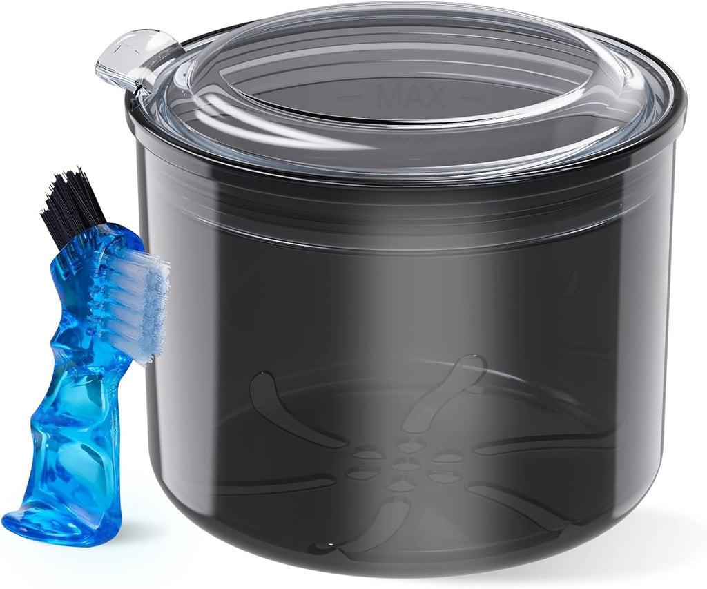 Denture Bath Cup with Cleaning Brush, Large Soaking Container with Strainer Basket for False Teeth & Night Guard, Oral Care Storage Holder for Home Use, Black