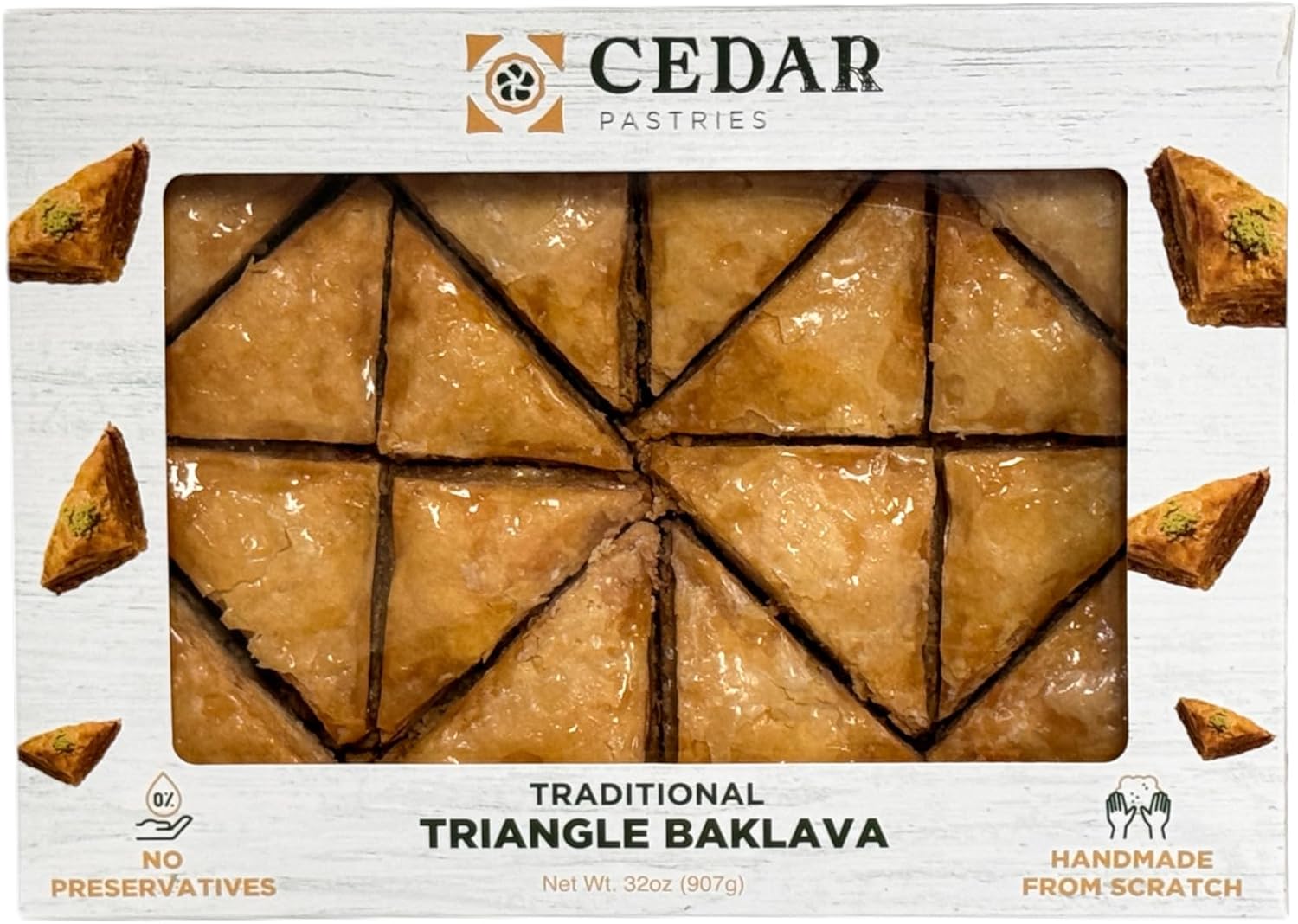 Cedar Pastries 16-Piece Traditional Triangle Baklava – Cashew, Almond & Walnut Assortment | Handmade Mediterranean Dessert | Kosher & Halal