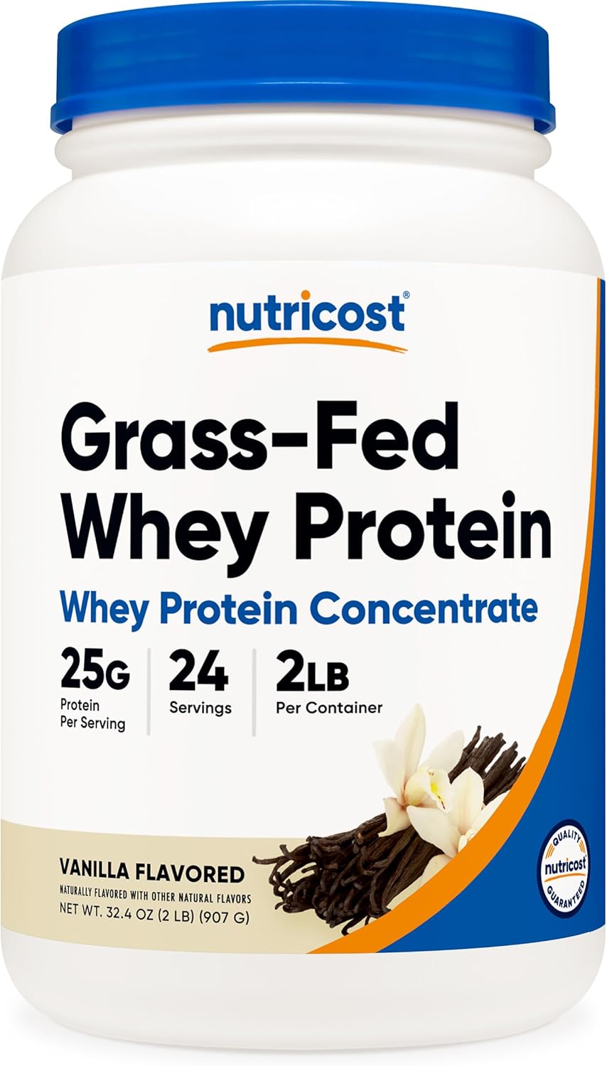 Nutricost Grass-Fed Whey Protein Concentrate (Vanilla) 2LBS - Undenatured, Non-GMO, Gluten Free