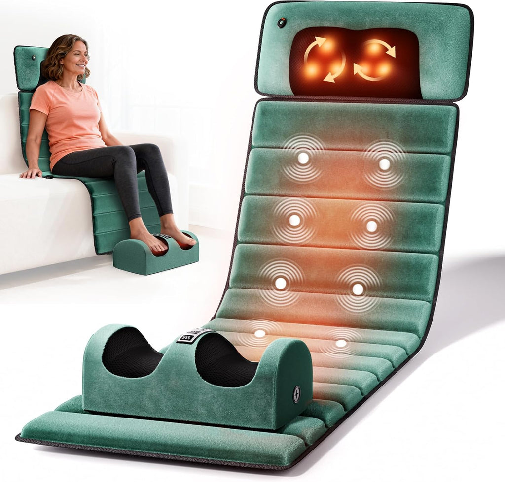 Full Body Massage Mat with Heat, Detachable Massager Pad Deep Tissue Pain Relief,10 Vibrating Motors and 9 Speed Settings for Relaxation at Home or Office