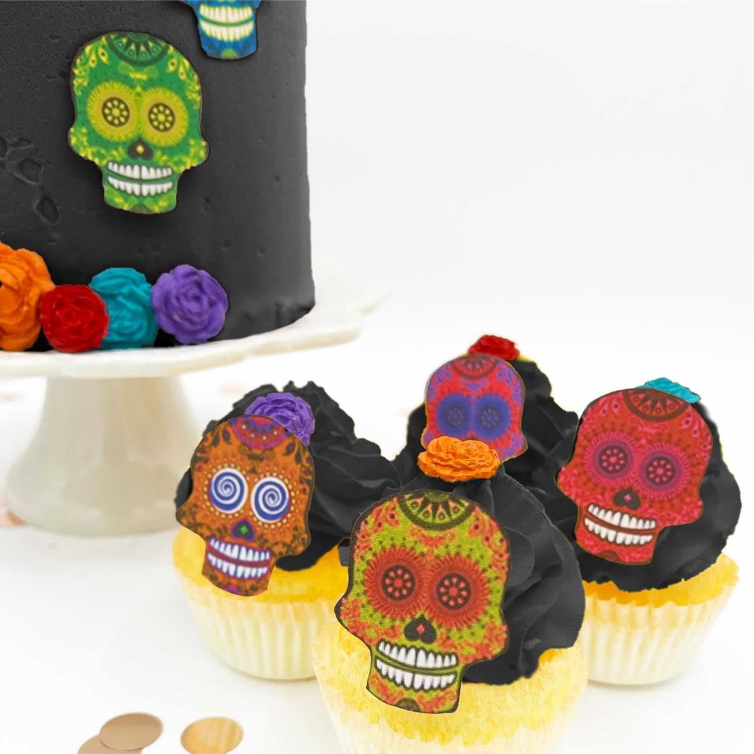 Sugar Skulls - Set of 24 - Edible Halloween Cake Toppers