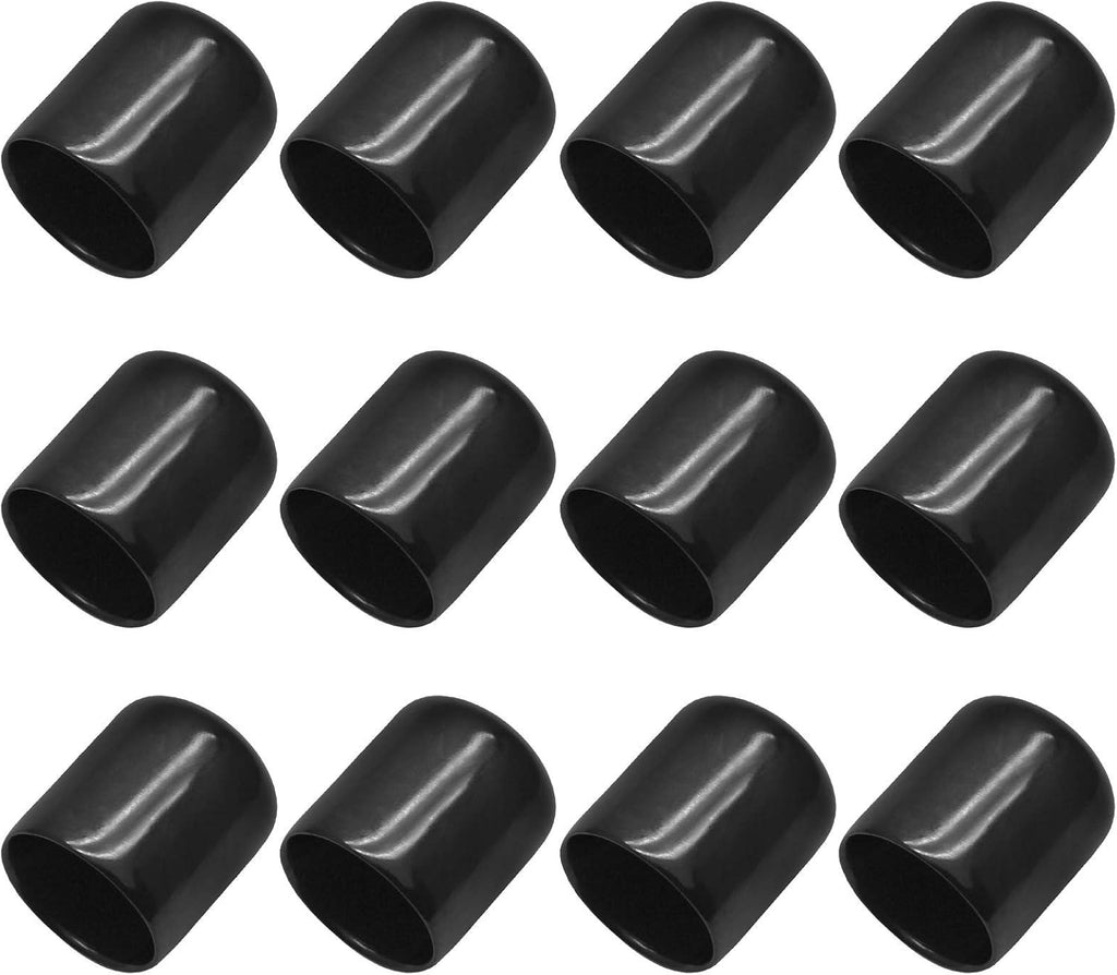 12Pcs Round Rubber End Caps 7/8" (22mm) Vinyl Flexible Bolt Chair Foot Covers Screw Thread Chair Leg Protectors for Round Tubing Bolt Desk Chair Leg (Black)