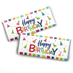 Big Dot of Happiness Cheerful Happy Birthday Candy Bar Wrappers with Silver Foil - Birthday Party Favors for Chocolate Bars, Fun Celebration Decorations Pack of 24