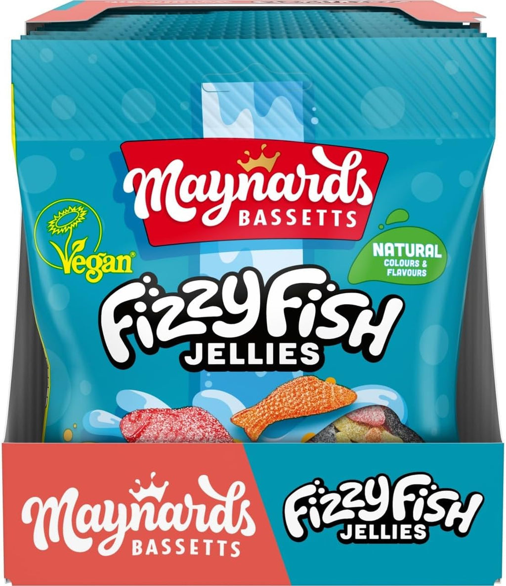 Maynards Bassetts Fizzy Fish Soft Jellies Sweets Bag 130g (Pack of 10)