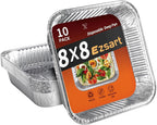 Aluminum Pans 8x8-10 Pack Disposable Foil Pans, Aluminum Roasting Trays for Holiday Cooking, Christmas, Parties Meal Prep, Storage, Heating and Baking