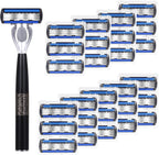 28 Pcs Disposable Men's Razors Set Refillable 6-Blade Sensitive Skin Razor Kit for a Comfortable Shave, 1 Handle and 27 Cartridges