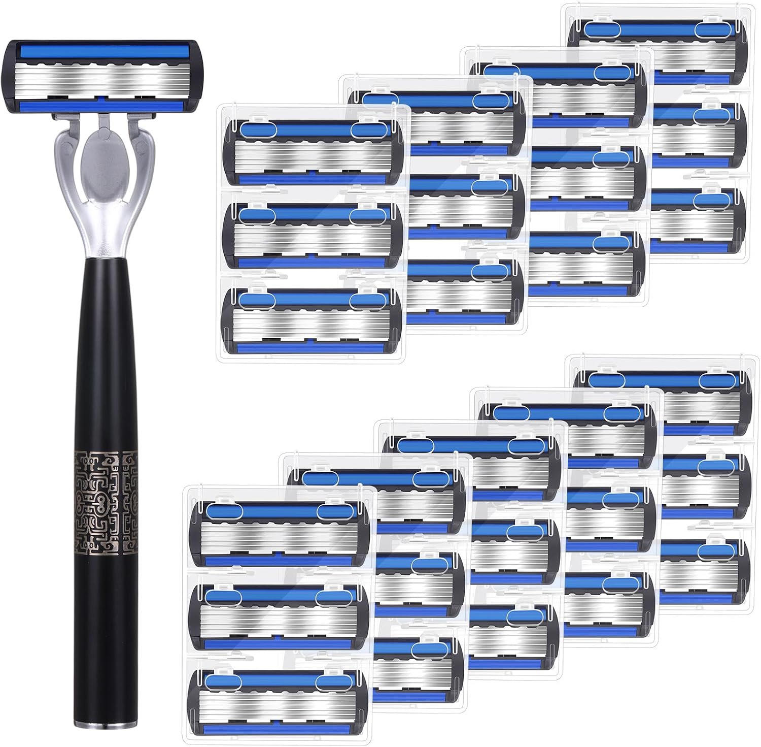 28 Pcs Disposable Men's Razors Set Refillable 6-Blade Sensitive Skin Razor Kit for a Comfortable Shave, 1 Handle and 27 Cartridges