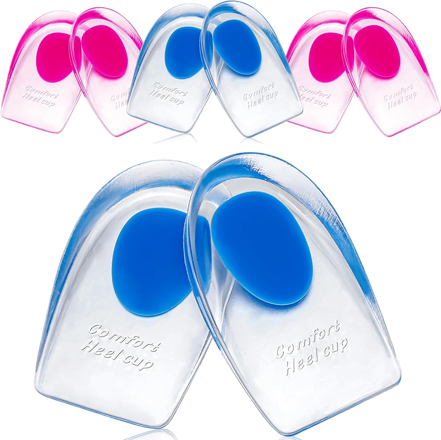 Gel Silicone Heel Pads/Cups,4 Pairs Heel Lifts for Achilles Tendonitis,Shoe Wedge Inserts for Plantar Fasciitis,Sore Heel, Heel Spur and Heel Pain Relief,Heel Support for Men and Women(Medium)