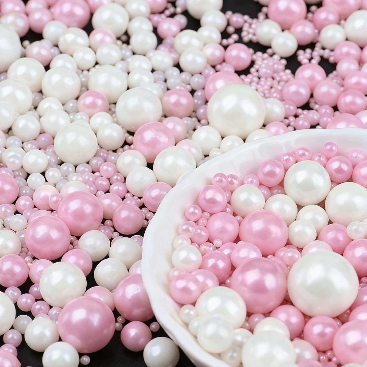 Pink White Pearl Sprinkles, 4.6 oz Edible Pearls for Cake Decorating, Cake Sprinkles for Baking Cupcake Cookies Ice Cream